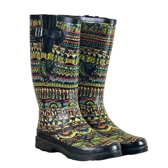 The Sak Sacroot Rain Boots Peace Love Boho Chunky Black Multi Women’s Size 7M - Picture 15 of 15